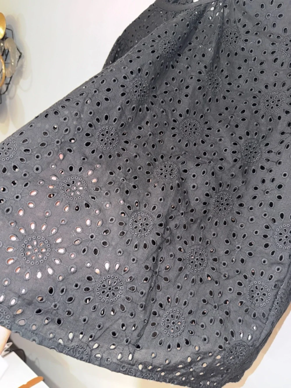 Madewell Black Eyelet Ruffle-Neck Puff Sleeve Top